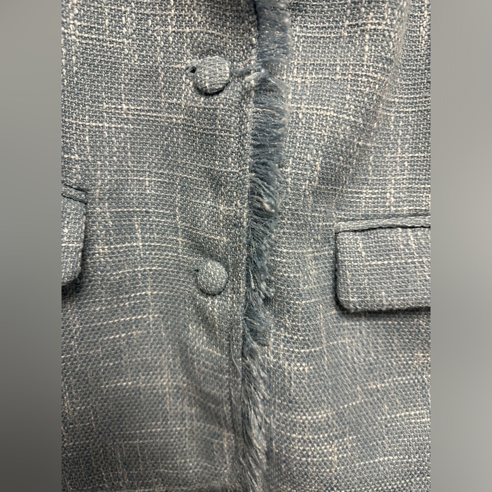 3/$10!!! Amazon Light Pastel Blue Tweed Women's Blazer with Pockets - Picture 3 of 5